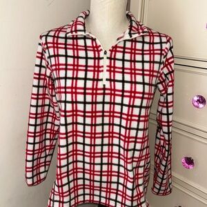 Lands End Red and Brown Plaid Quarter-Zip Fleece XS